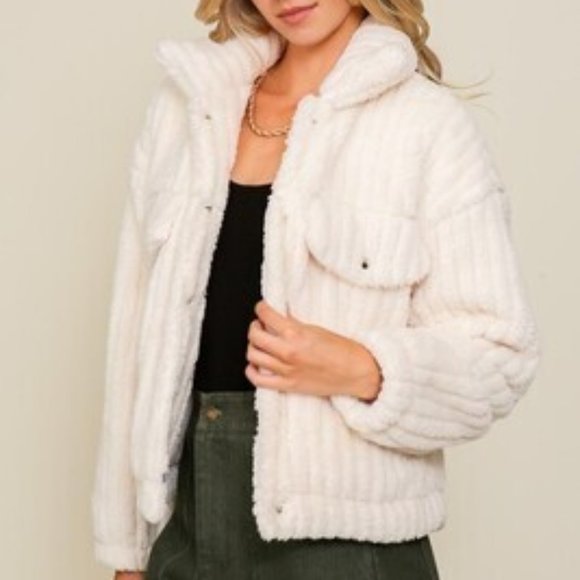 Timing Jackets & Coats Timing White Ribbed Teddy Jacket Poshmark